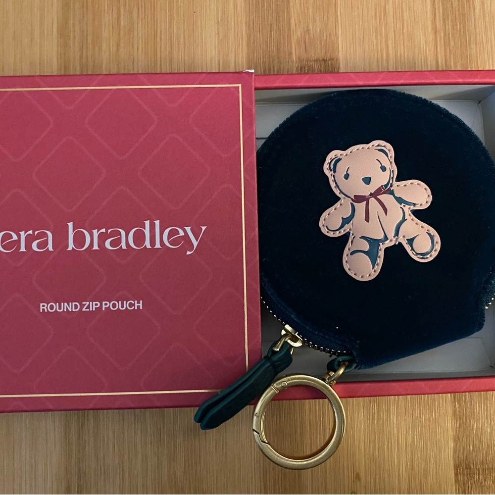 Vera Bradley Sea Moss Velvet Teddy Bear Key Holder
